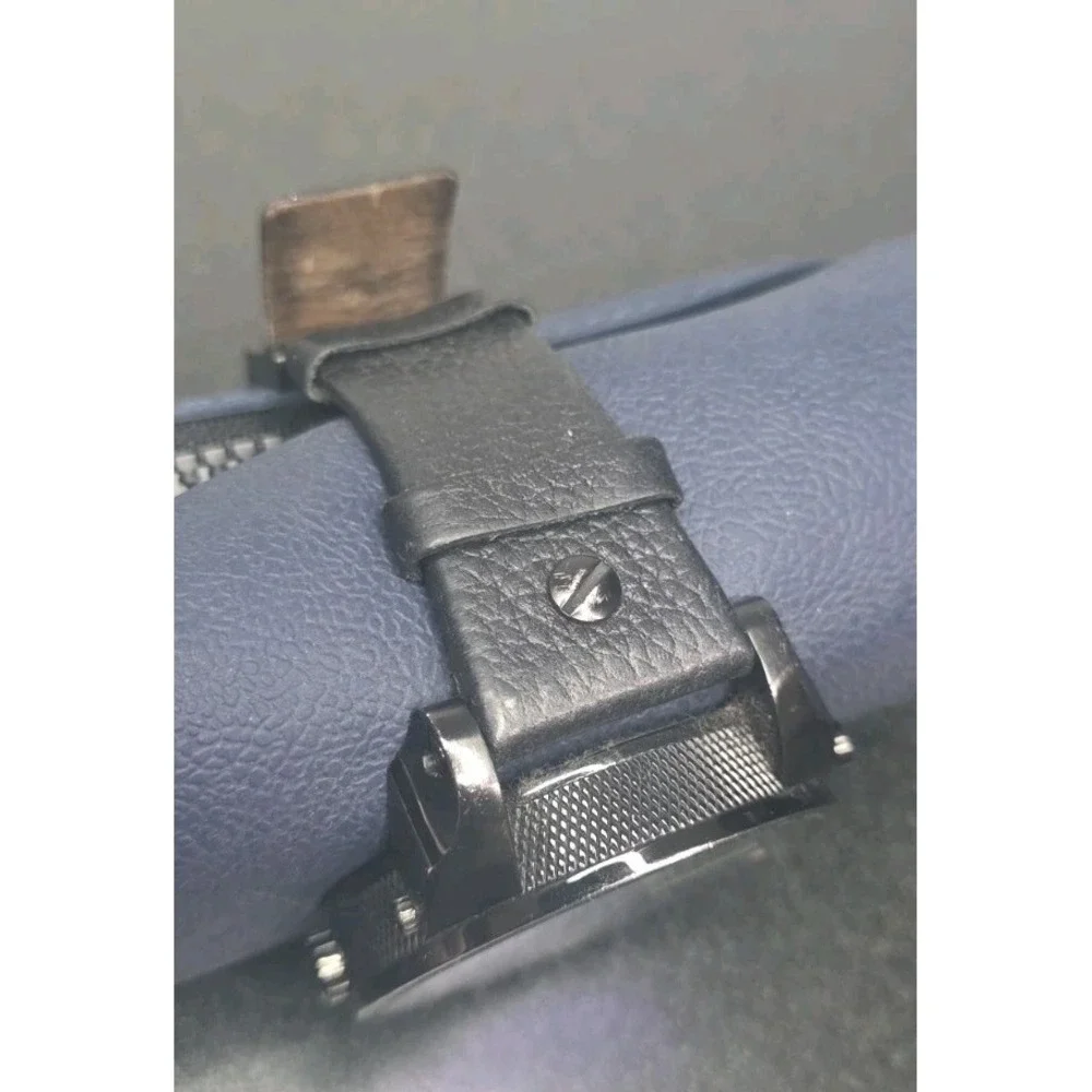 Diesel Big Daddy Blue Dial Black‎ Leather Strap Watch DZ7127 Men
